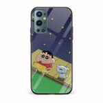 Shinchan And Shiro Printed Glass Back Phone Case