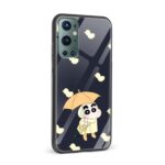 Shin Chan with Umbrella  Glass Back Phone Case - Image 2
