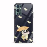 Shin Chan with Umbrella  Glass Back Phone Case