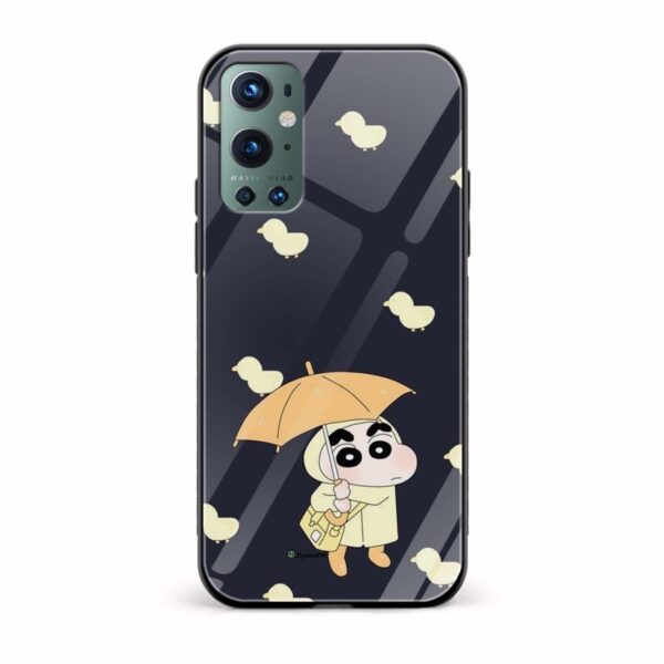 Shin Chan with Umbrella  Glass Back Phone Case