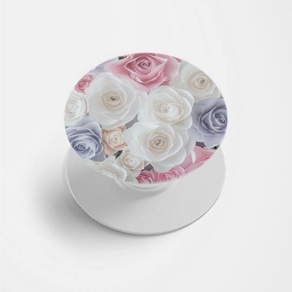 White Pink Roses Printed Phone Grip Holder & Stand
