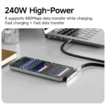 Premium Detachable 2 in 1 Superfast 240W C Type Charging Data Cable with 360° Invisible Stand - Image 12